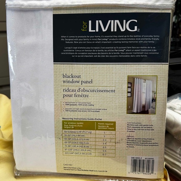 DRAPES, 40 X 84 INCHES, WHITE, BLACKOUT WINDOW PANELS, ONE PANEL, TAB TOP FRONT - Picture 3 of 3